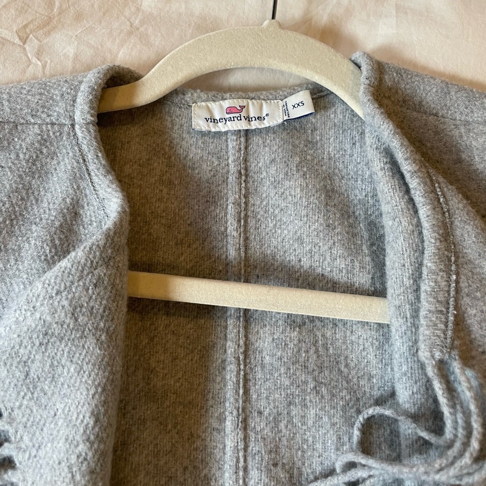 Vineyard Vines Long Gray Wool Fringe Vest, XXS - Picture 3 of 4
